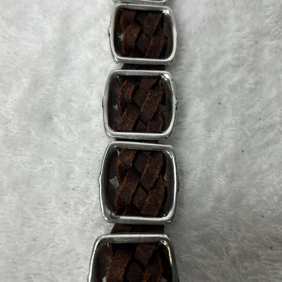 Vintage 1996 Brighton Brown Embossed Leather Belt Sz S Silver Metal Edges Buckle - Picture 12 of 15